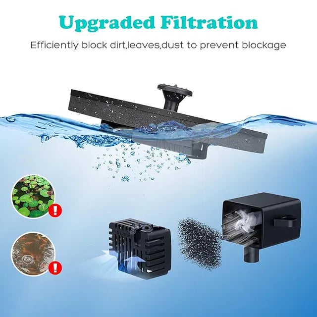 Solar Bird Bath Fountain Pump With 4 Nozzle, Free Standing Floating Solar Powered
